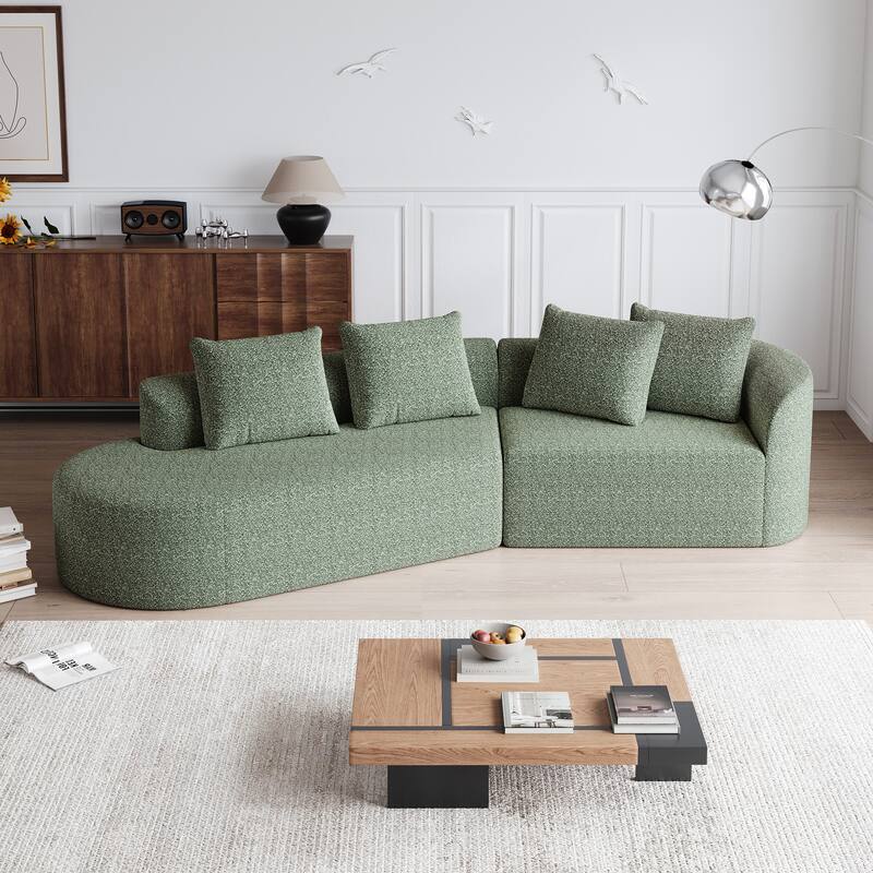 Modular Curved Sectional Sofa, Oversized Chenille Cloud Couch, Compressed Upholstered Sofa with 4 Throw Pillows