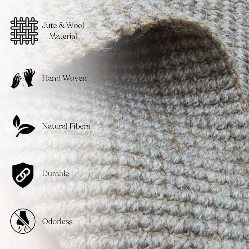 Delara Premium Handwoven Natural Fiber Area Rug, 60% Wool 40% Jute excellent choice in high-traffic areas such as Living rooms
