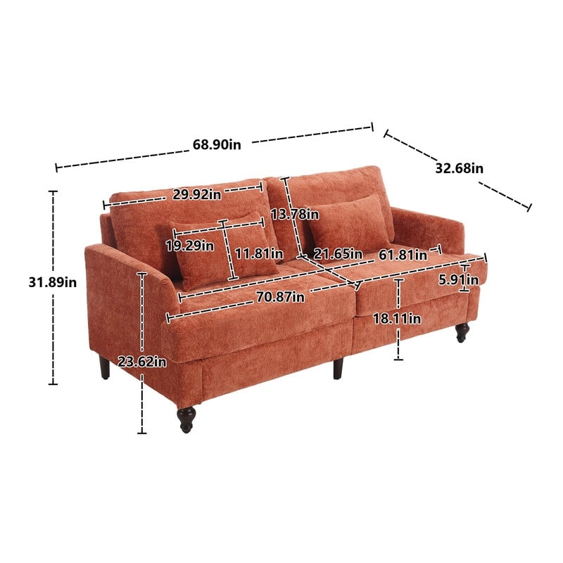 Modern Chenille Fabric Loveseat, 2-Seat Upholstered Sofa Couch