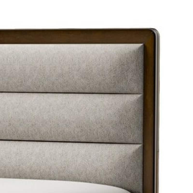 Cair Queen Bed, Channel Tufted Light Gray Fabric Upholstered, Brown