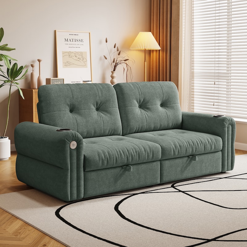 GDFStudio - Chenille Convertible 2-Seater 74" Sofa Bed - Green