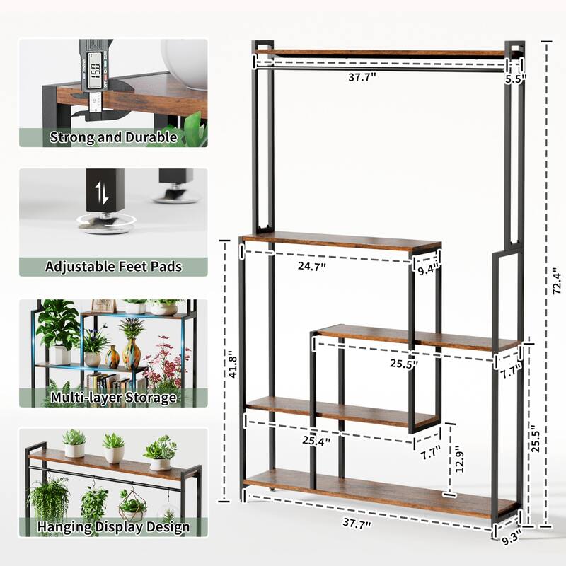 Tall Plant Stand Indoor with Grow Light, Metal Plant Shelf for Indoor Plants Multiple, 5 Tier Corner Flower Pot Holder Stand