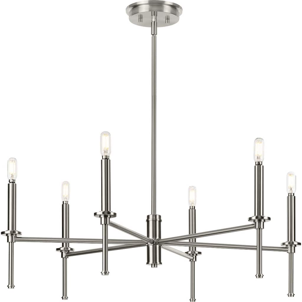 Elara Collection Six-Light New Traditional Brushed Nickel Chandelier Light - 30 in x 30 in x 10.37 in
