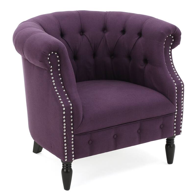 Roomfitters Tufted Upholstered Club Chair, Elegant Rolled-Arm Accent Armchair with Nailhead Trim for Living Spaces