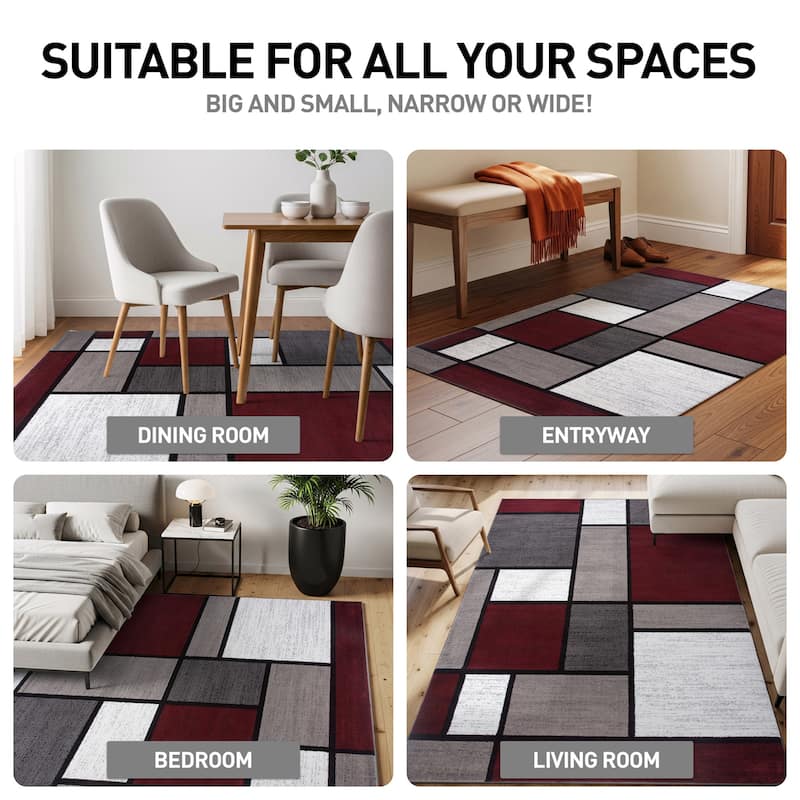 World Rug Gallery Contemporary Modern Boxed Color Block Area Rug