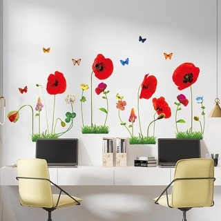Happy Garden with Red Poppies Wall Stickers Home Decor Decals DIY - Bed ...