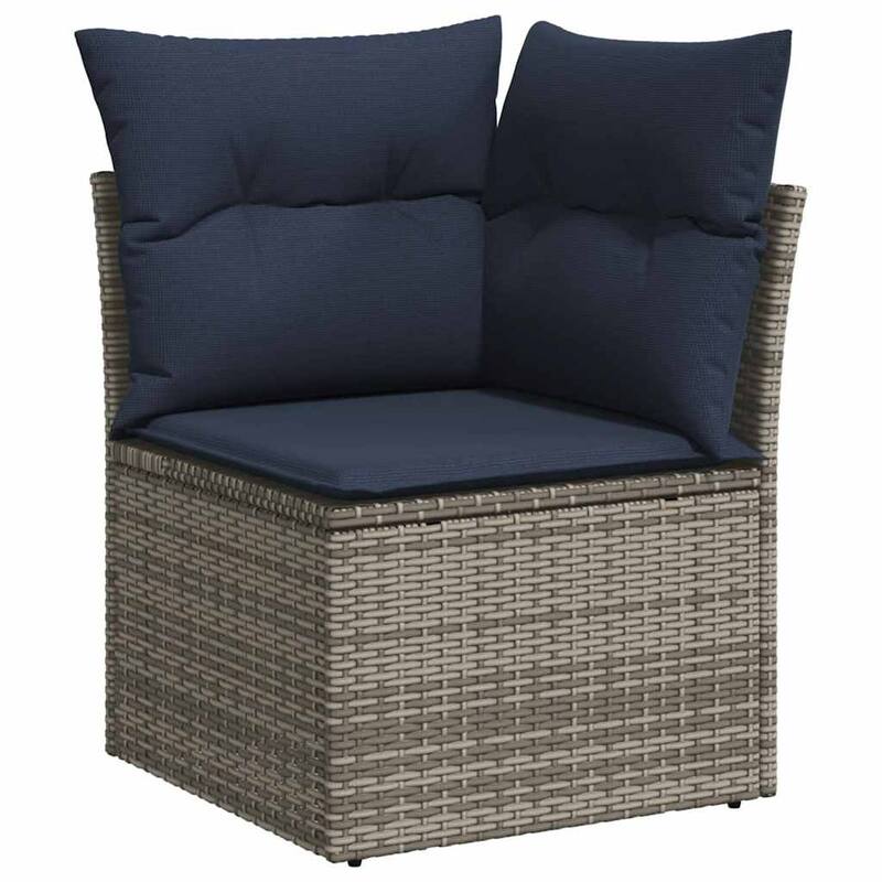 vidaXL 7 Piece Patio Sofa Set with Cushions Gray Poly Rattan - 98x27.2x98