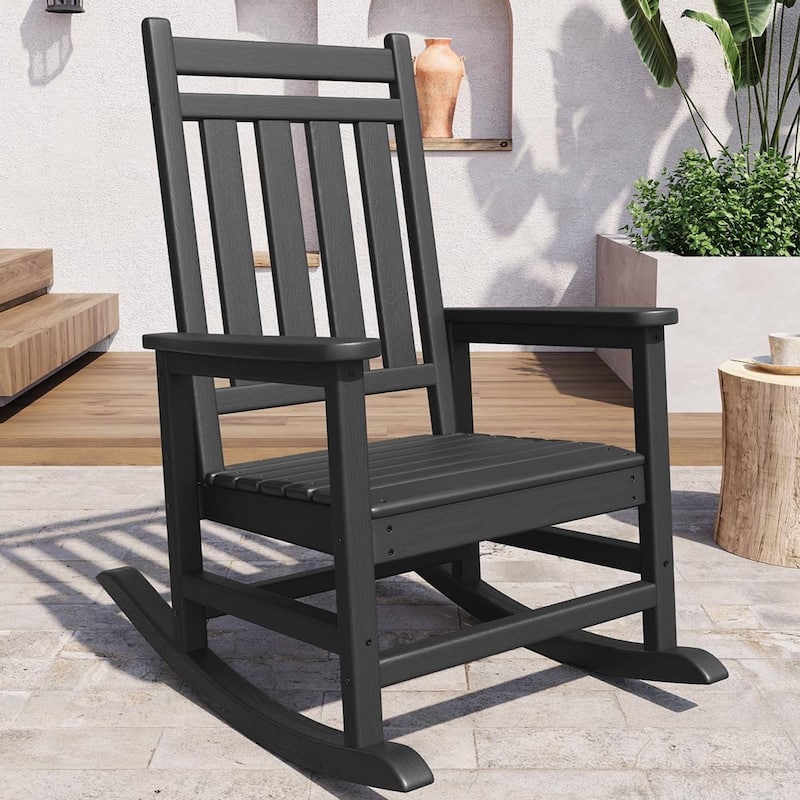 Outdoor All Weather Resistant Rocking Chair for Patio, Porch - N/A - Black