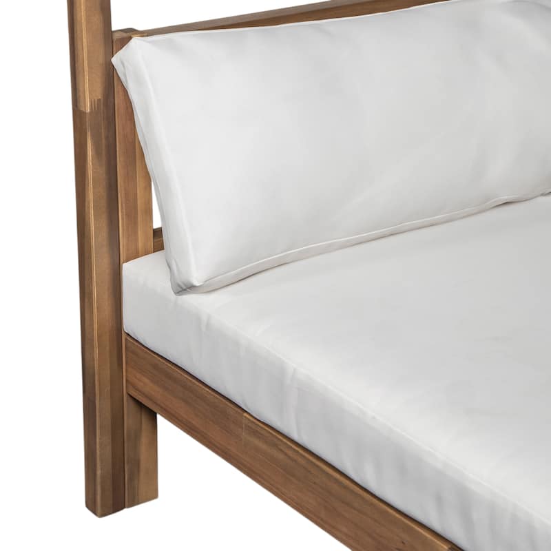 Scott Living Outdoor Acacia Wood Daybed with Canopy and Curtains, Washable Cushions and Detachable Pillows