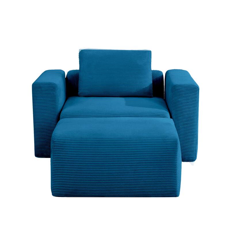 Corduroy Sectional Modular Sofa with Square Arms & Ottoman Extension for Flexible Arrangements - Single Sofa & i Ottoman - Opal Blue