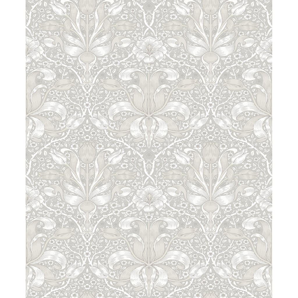 Spring Thicket Dove Tulip Damask Wallpaper