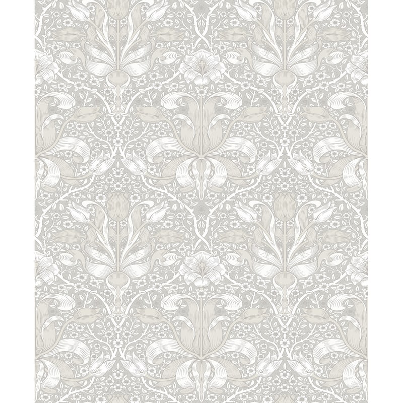 Spring Thicket Dove Tulip Damask Wallpaper