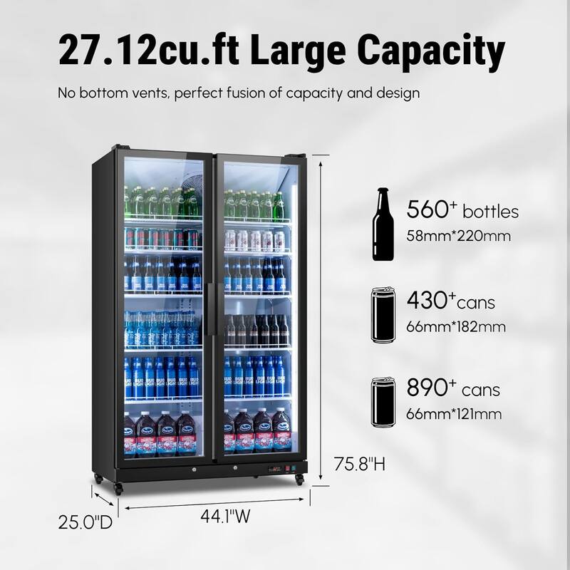 Yeego 27.12 cu.ft Commercial Beverage Display Cooler Refrigerator - 27.12 cu.ft