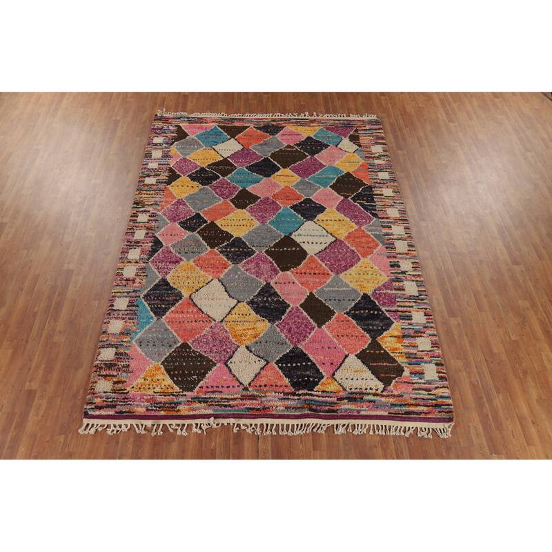 Trellis Moroccan Area Rug Hand-Knotted Wool Carpet - 7'11" x 10'11"