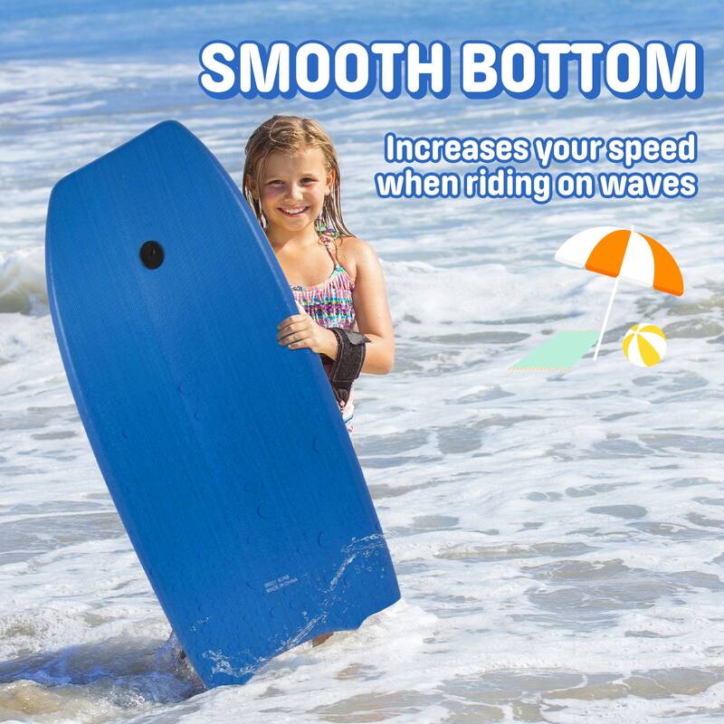 Wham-O 33" Body Board for Beach, Lightweight Boogie Boards with EPS Core, Fiber Clad with Wrist Leash for Kids Teens Adults