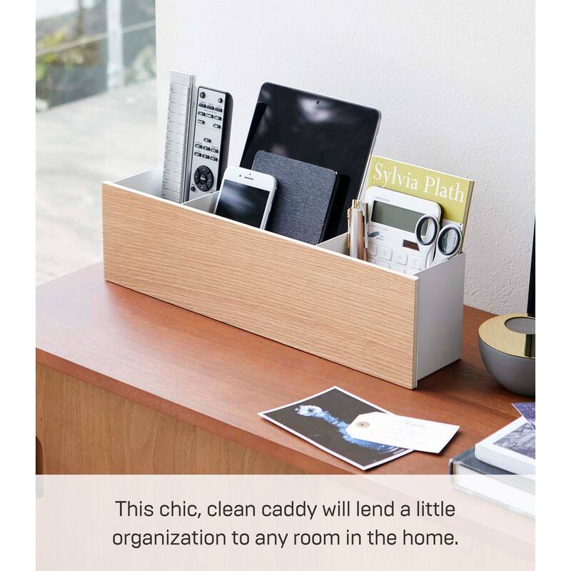 Yamazaki Home Desk Organizer - Two Sizes, Steel and Wood, Large - L 3.74 x W 17.72 x H 4.72 inches