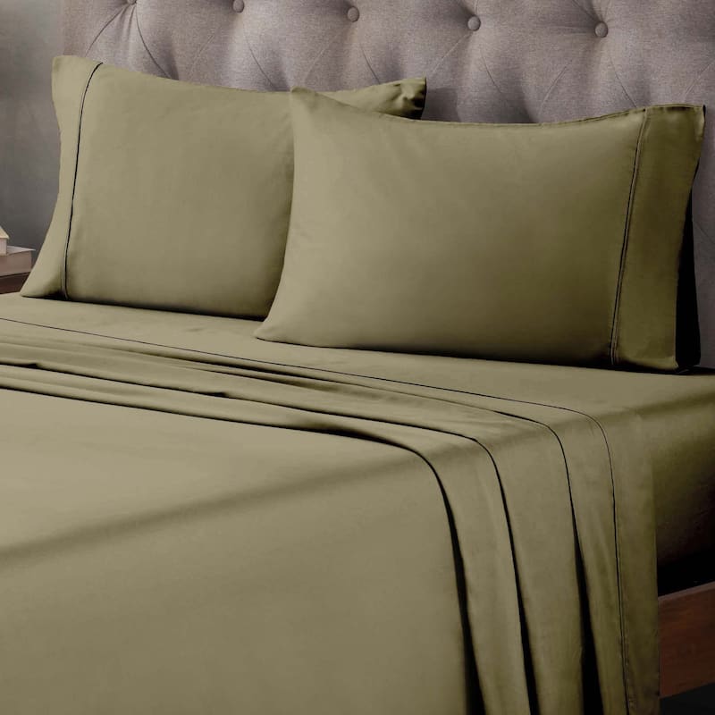 Superior Egyptian Cotton 400 Thread Count Solid Deep Pocket Bed Sheet Set - Sage - Twin XL