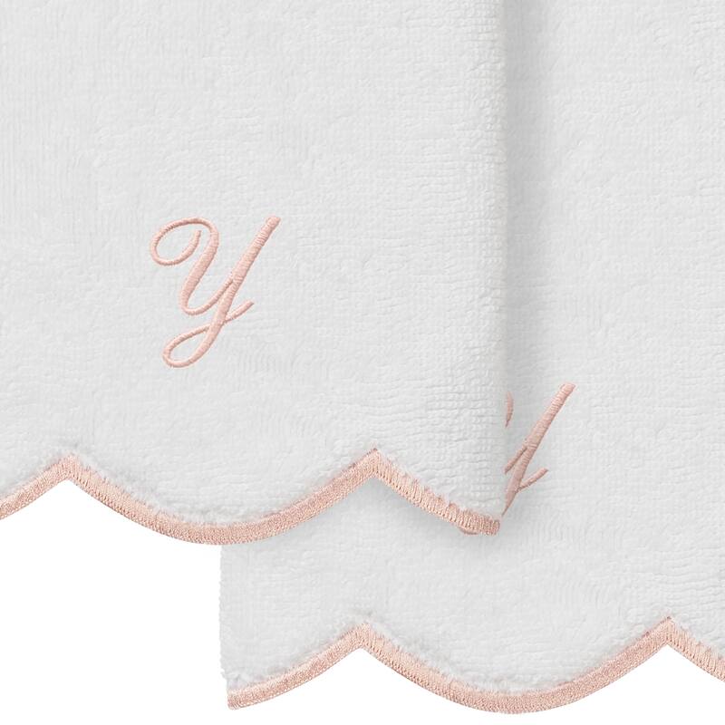 Authentic Hotel and Spa 100% Turkish Cotton Pink ADORNIA Scallop Personalized 2 Piece Fingertip Towel Set - 2 Fingertip Towels