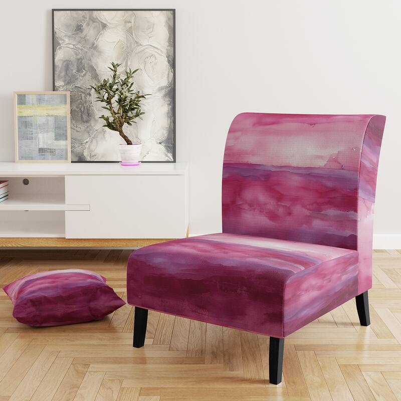 Designart "Coast Blue Sea Waves Watercolour" Upholstered Abstract Accent Chair - Modern Arm Chair For Bedroom - Slipper Chair - Pink