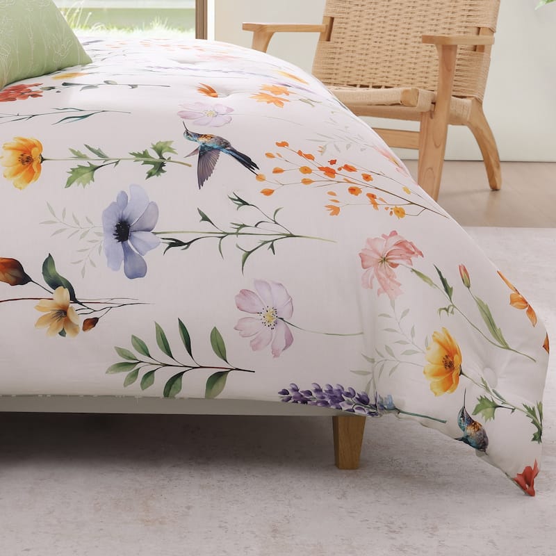 Bebejan Fresh Cut Flowers 200 Thread Count 100% Cotton Sateen 5 Piece Reversible Comforter Set