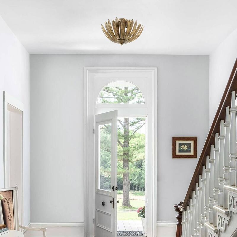 Gold Semi-Flush Mount Light 15" Hand Painted 3-Light Fixture