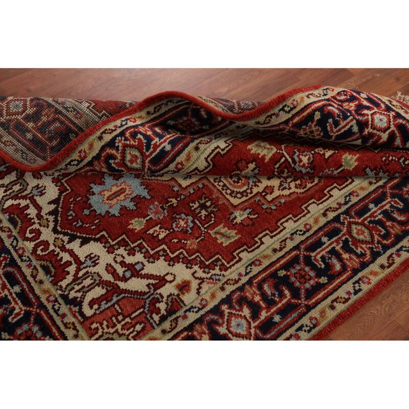 Geometric Heriz Serapi Oriental Rug Orange Handmade Wool Carpet - 4'0"x 5'10"