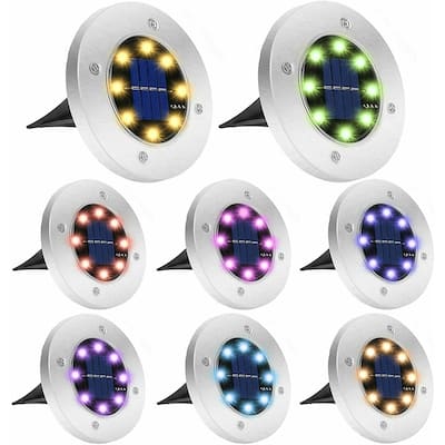 8Pcs Solar Ground Lights Waterproof 8LEDs Multi-color Lights