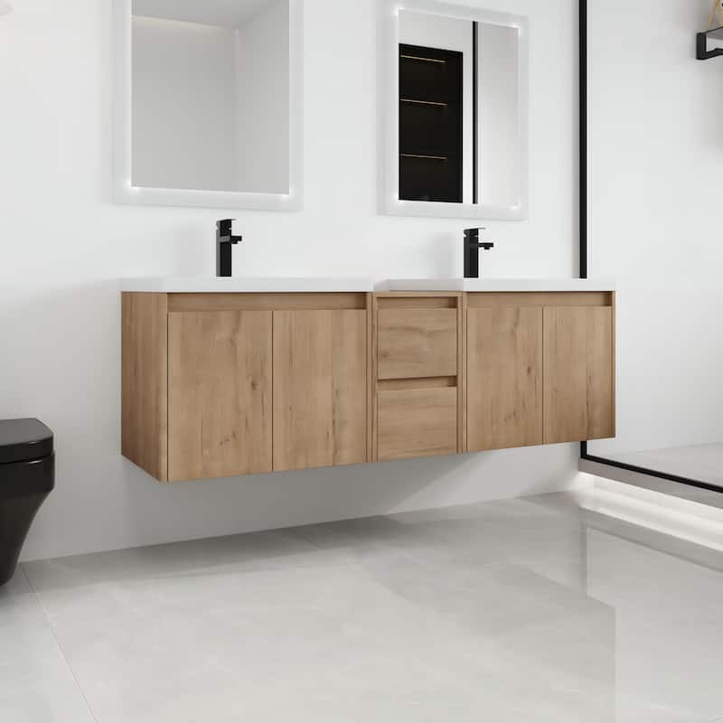 Malwee 36"/48"/60" Floating Bathroom Vanity,Wall Mounted Bathroom Vanity with Sink,Soft Close Door and Drawer - 59.1"×18.1"×20.5"
