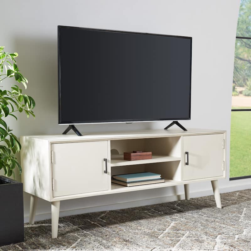SAFAVIEH Sorrel Mid-Century 47-inch Storage Media TV Stand - 47.3" W x 15.8" L x 20" H - Distressed White