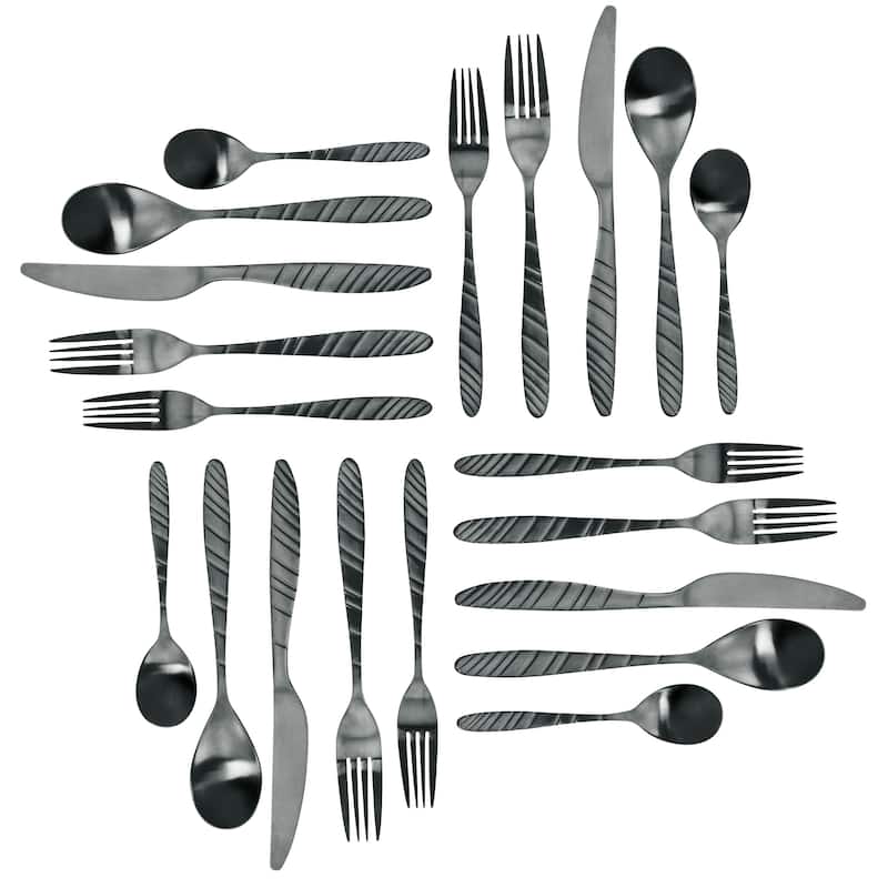 Emmalyn 20 Piece Stainless Steel Service For 4 Matte Finish Silverware Set in Black