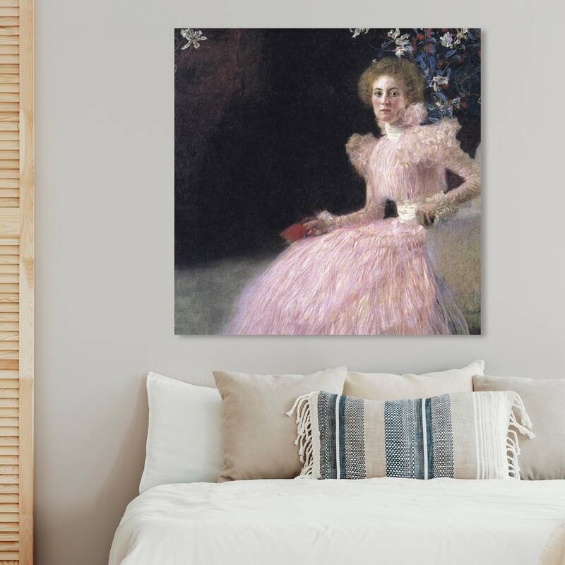 Wynwood Studio Canvas Classic Gustav Klimt - Portrait of Sonja Knips Pink and Pastel Pink Traditional Wall Art Canvas Print - 40 x 40