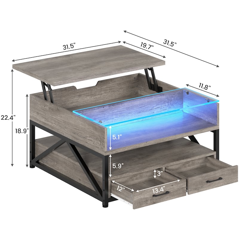Coffee Table Lift Top 2 Drawers Hidden Compartment for Living Room