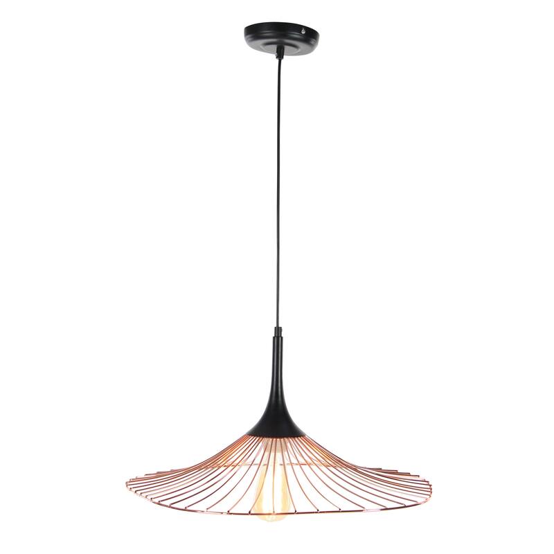 Contemporary Copper-Finished Lighting Pendant with Cage Shade 22 x 11