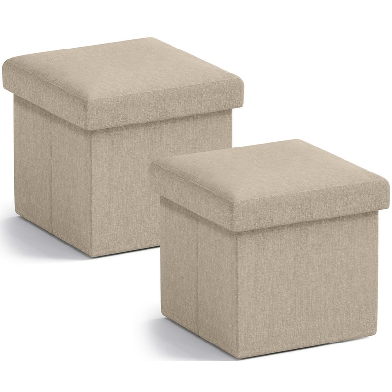 2 Pack Small Foldable Square Storage Ottoman Cube