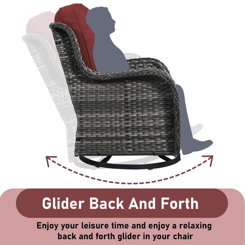 Outdoor Swivel Chairs with Loveseat Coffee Table Grey-Red - Grey