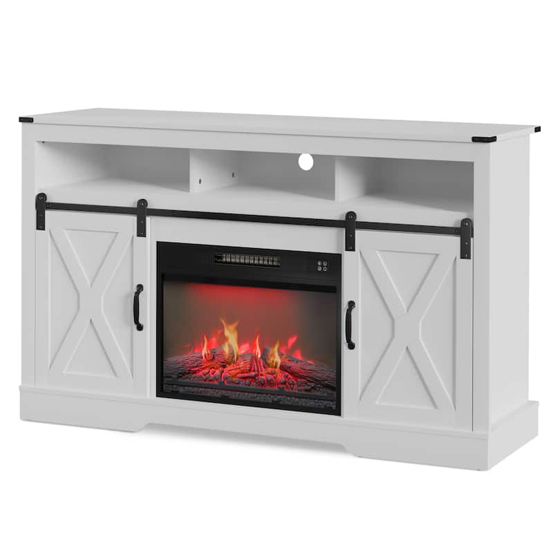 Farmhouse Media Console TV Stand with Fireplace for TVs Up To 70"