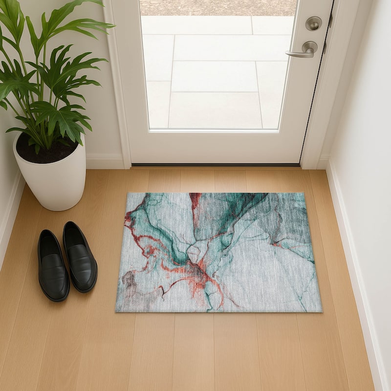 Premium Washable Super Soft Modern Crackle Mayfield Rug - Teal - 1'8" x 2'6"