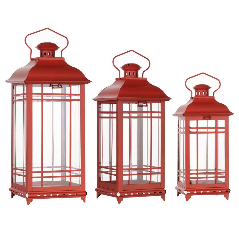 Metal Lantern (Set of 3) - 8 x 8 x 20; 7 x 7 x 17; 5.5 x 5.5 x 14