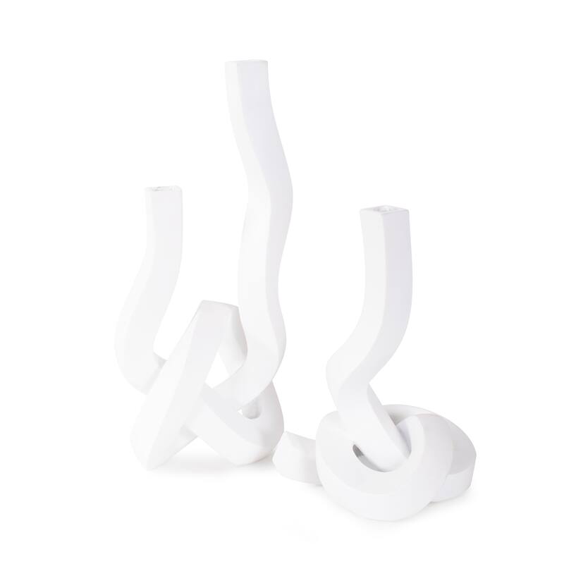 Allan Andrews Contemporary Abstract Matte White Twisted Candle Holder