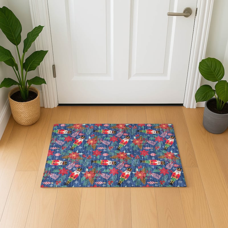 Premium Washable Super Soft Holiday Nutcracker Mayfield Rug - Navy - 1'8" x 2'6"