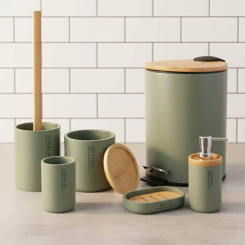 Bathroom Accessories with Natural Accents, Modern 6-piece Set