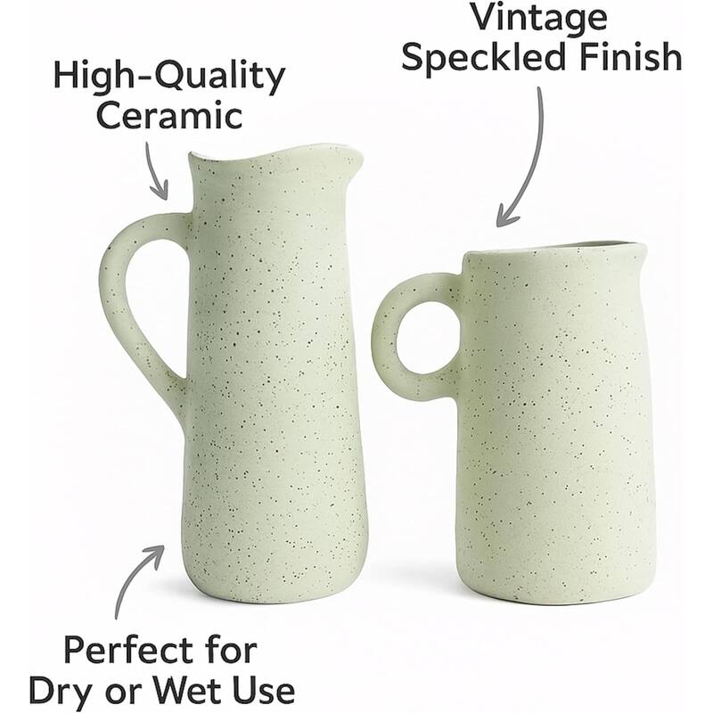 Off White Ceramic Water Jugs Set of Two Vintage Inspired Home Accents