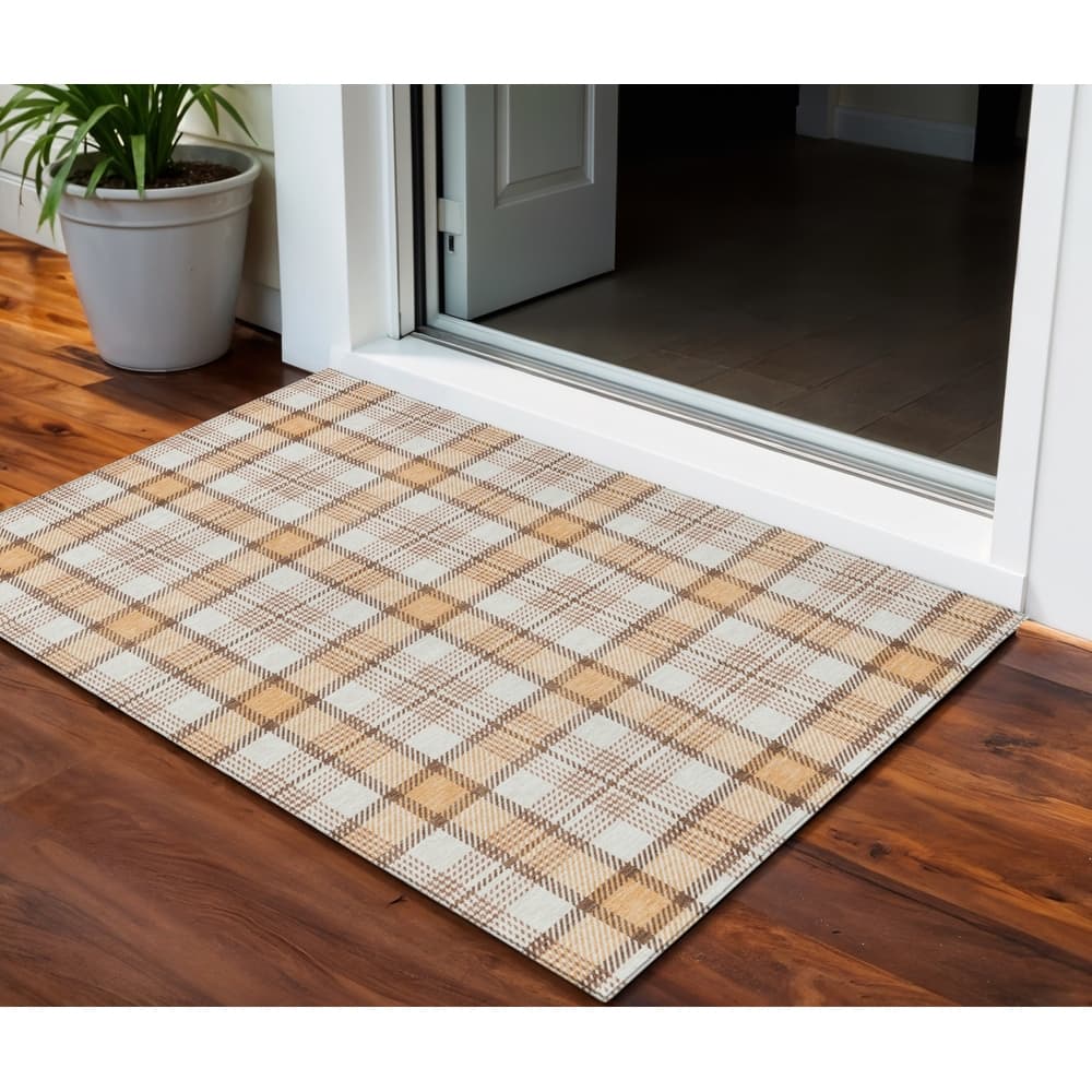 HomeRoots Plaid Transitional Rectangle Outdoor Rug