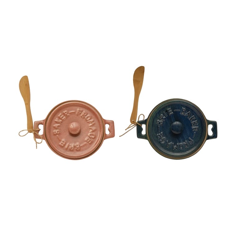 Stoneware Brie Baker with Bamboo Spreader