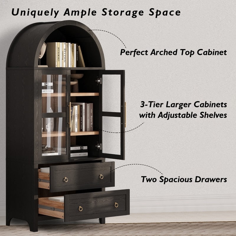 Spruce & Spring 71" Tall Modern Arched Bookcase Bookshelf with 2 Drawers