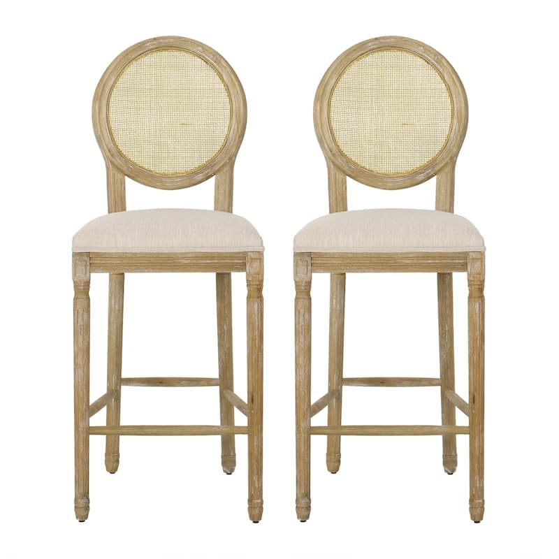 Modern Bar Stool in Rattan and Fabric(Set of 2)