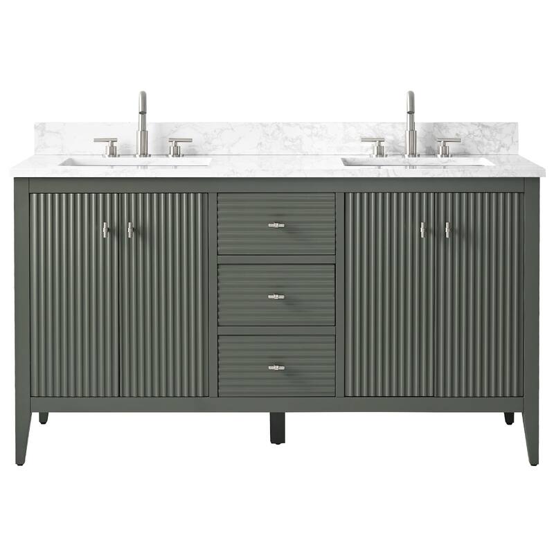 Vanity Art 60" Double Sink Bathroom Vanity Cabinet with Engineered Marble Top
