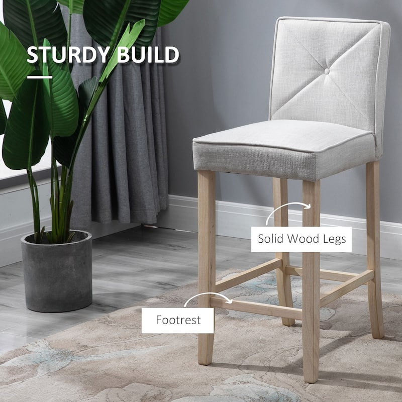 Set of 2 Beige Upholstered Bar Stools with Comfortable Cushion and Footrest Wood Frame - 17.75" W x 21.75" D x 41.75" H