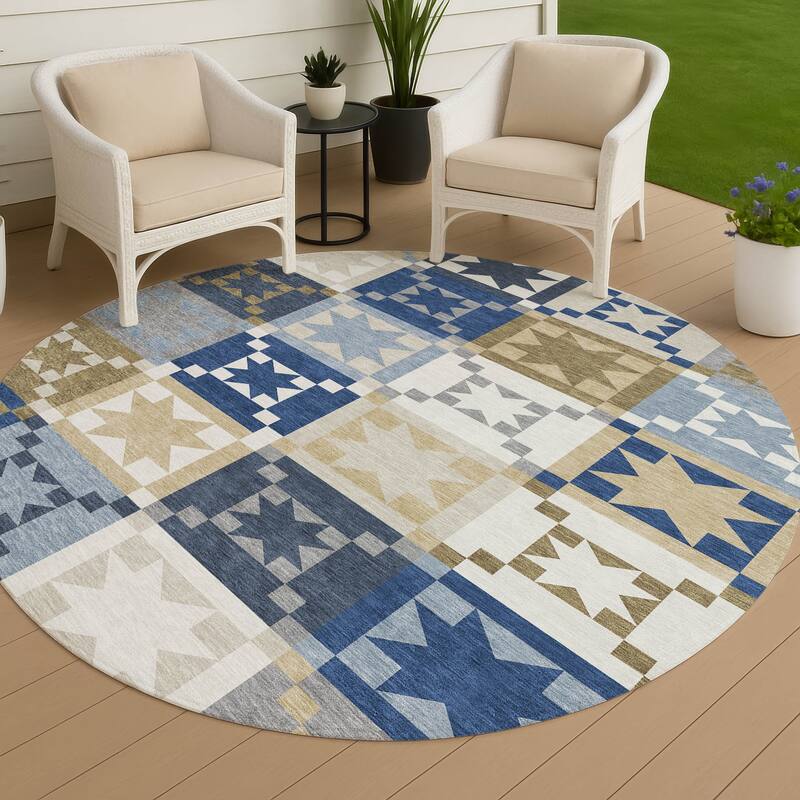 Machine Washable Indoor/ Outdoor Modern Newton Chantille Rug - Navy - 8' x 8'