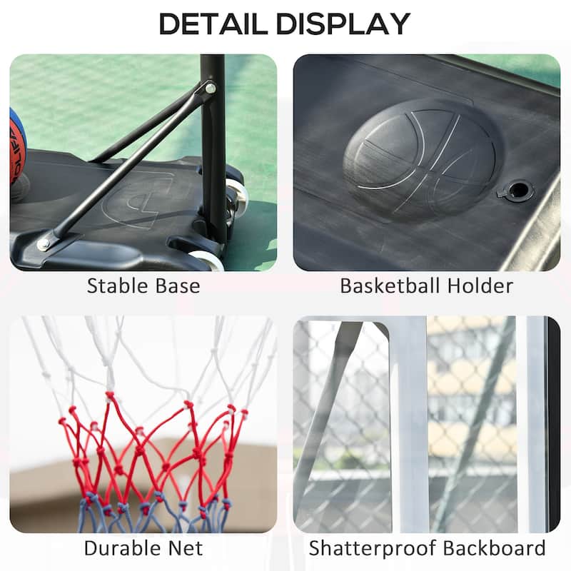 Adjustable 15" Basketball Hoop Stand with Wheels and Nylon Net and Ball Holder for Practice - 32.75"W x 21.75"H